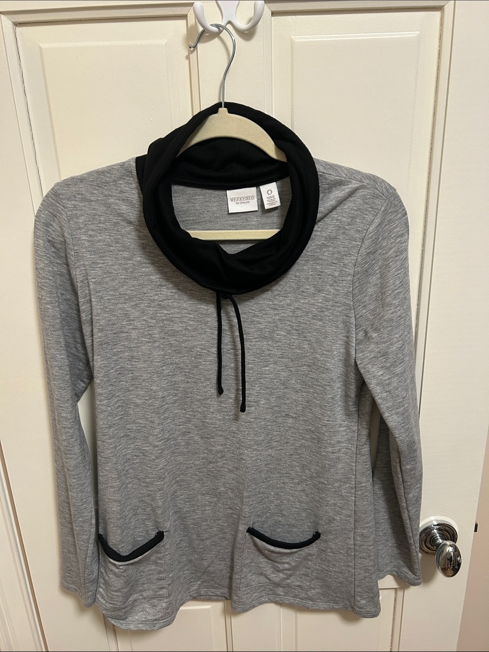 Chicos Gray Pullover Sweater with Black Cowl Neck